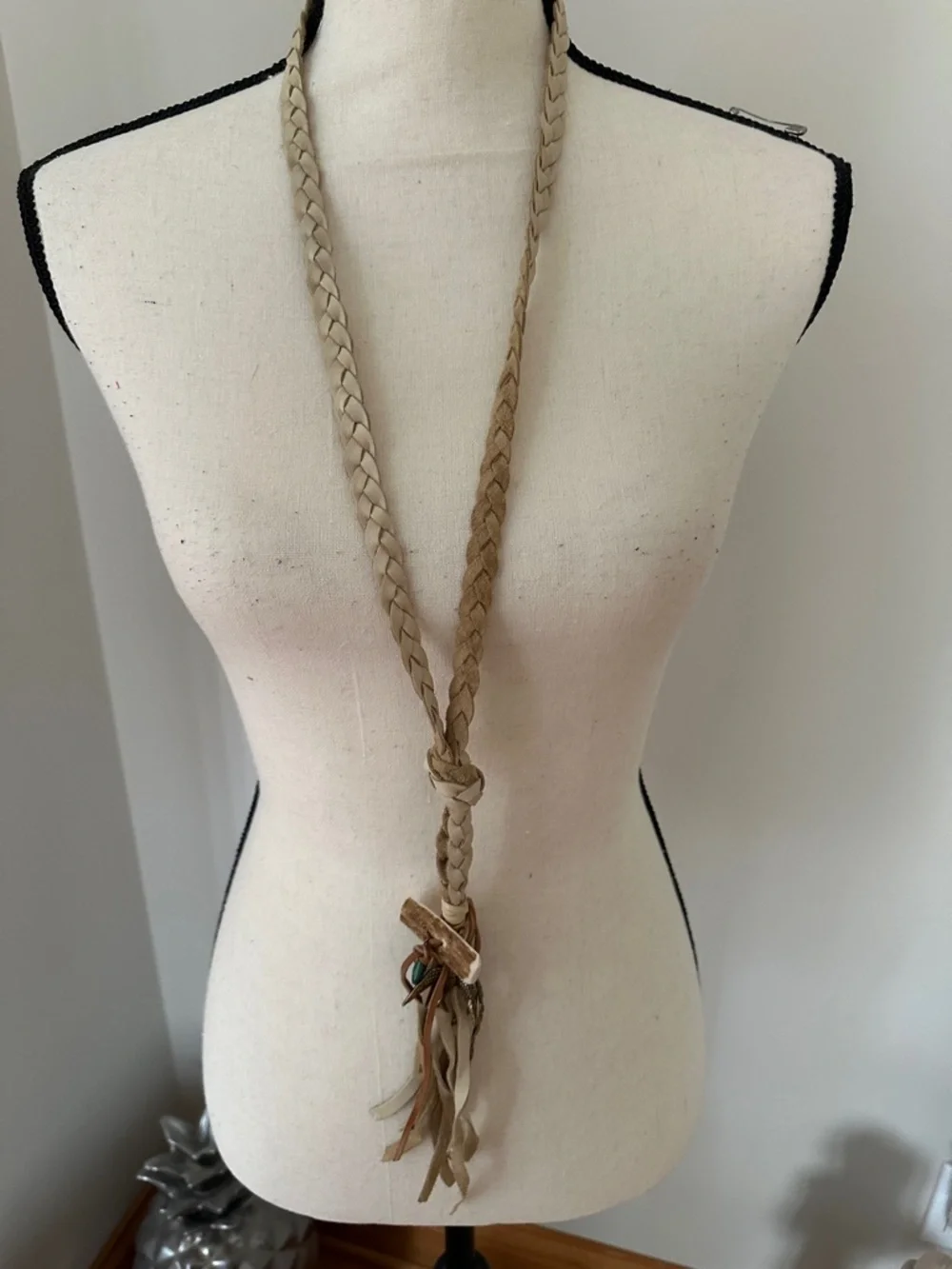 Boho Braided Tassel Necklace - Beige - Picture 1 of 5